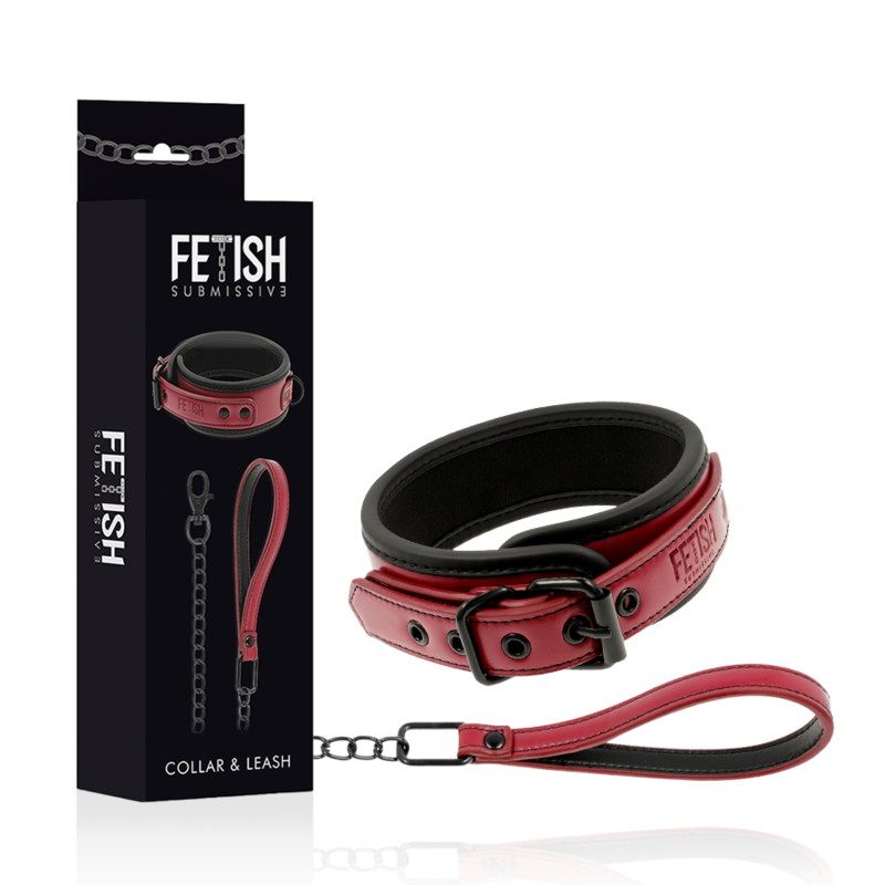 Fetish Submissive – Collier et chaîne en cuir avec doublure néoprène