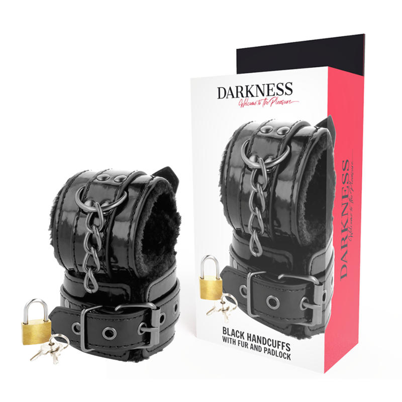 Darkness – Menottes cuir noir avec cadenas Darkness Antre de Nyxa