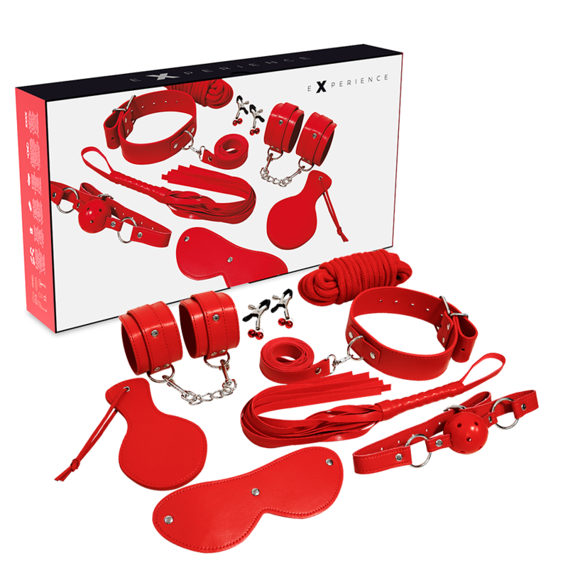Kit BDSM rouge Experience – 8 accessoires en cuir synthétique Experience Antre de Nyxa