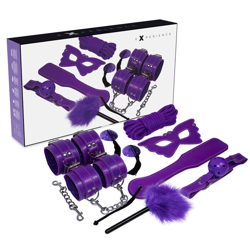 Kit BDSM violet Experience – 8 accessoires en cuir synthétique Experience Antre de Nyxa