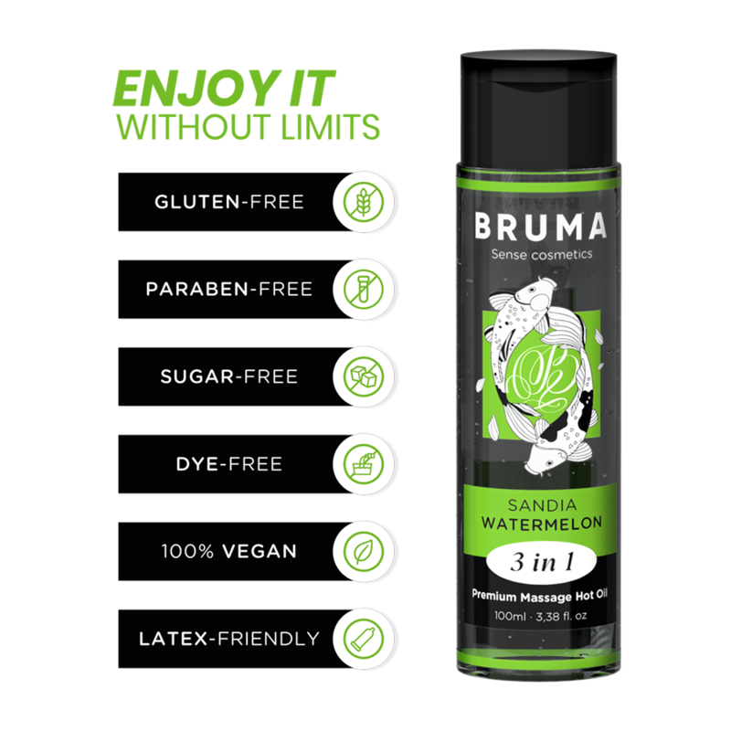 Bruma – Huile de massage premium effet chaleur – Saveur Pastèque – 3-en-1 – 100 ml