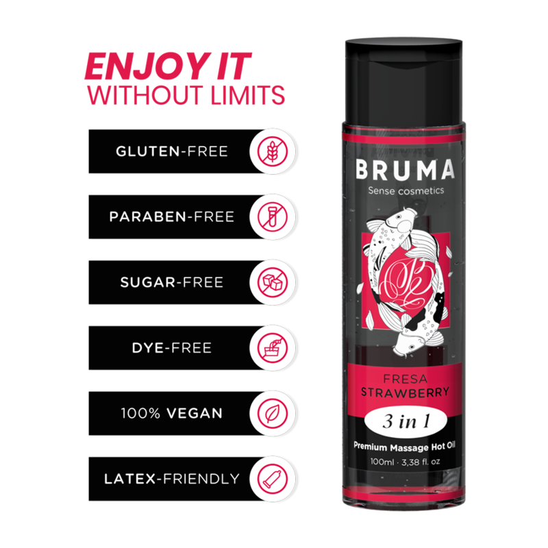 Bruma – Huile de massage premium effet chaleur – Saveur Fraise – 3-en-1 – 100 ml