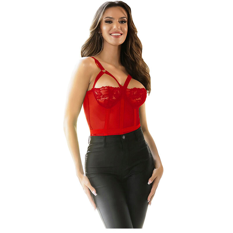 Subblime – Teddy dentelle rouge à jarretelles