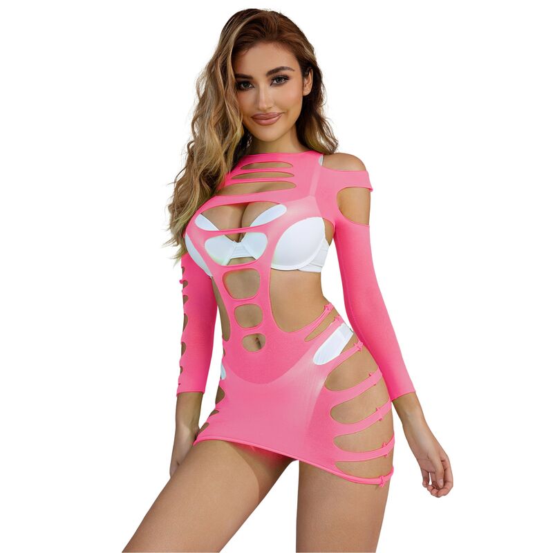 Subblime – Robe rose en résille ajourée à manches longues