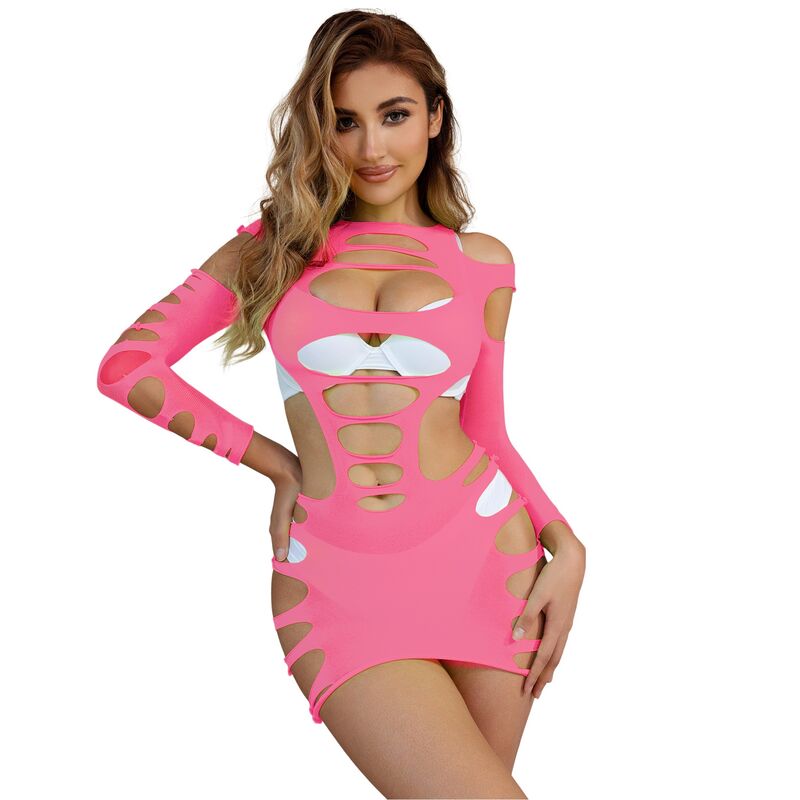 Subblime – Robe rose en résille ajourée à manches longues