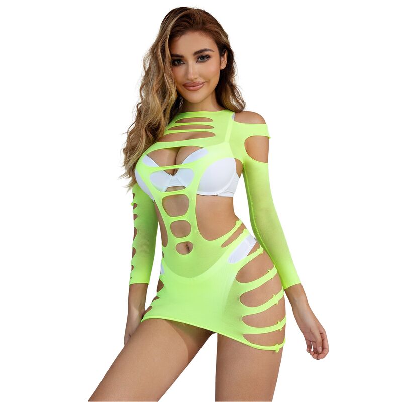 Subblime – Robe verte en résille ajourée à manches longues