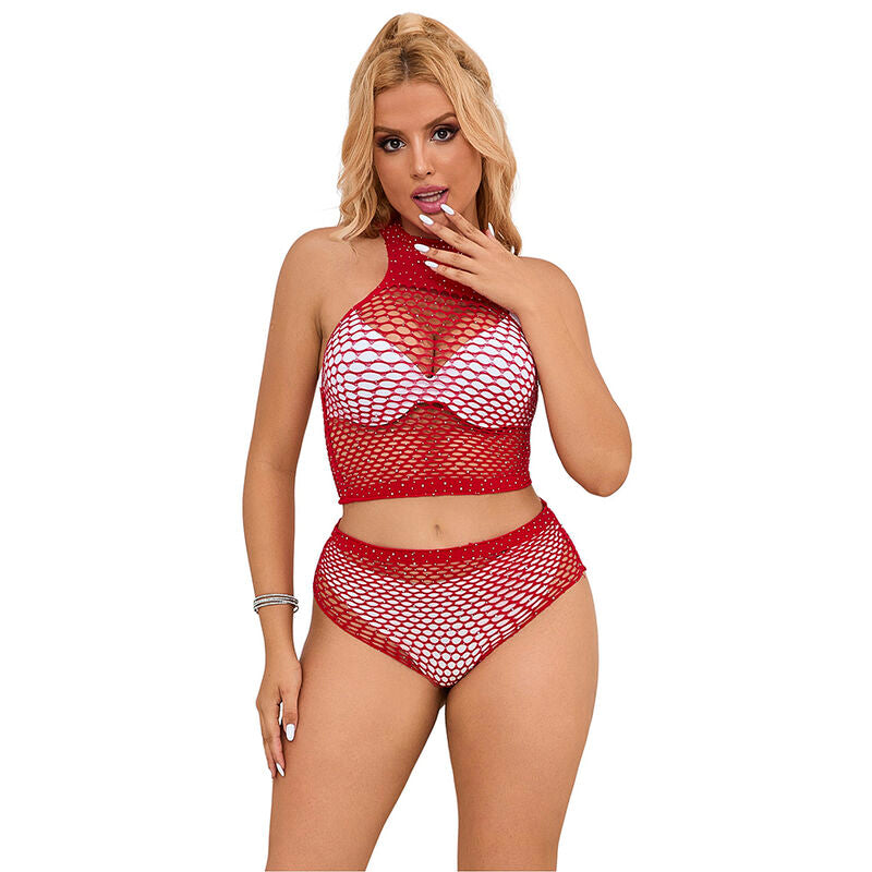 Subblime – Ensemble rouge résille strass deux pièces Subblime Antre de Nyxa
