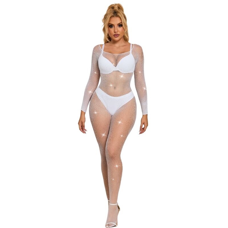 Subblime – Bodystocking blanc manches longues à losanges