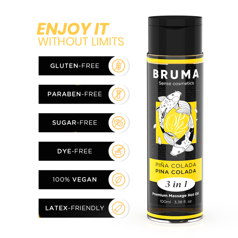 Bruma – Huile de massage premium effet chaleur – Saveur Piña Colada – 3-en-1 – 100 ml