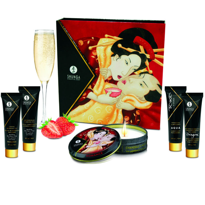 Shunga – Kit Secret Geisha Fraises & Cava – 5 produits Shunga Antre de Nyxa