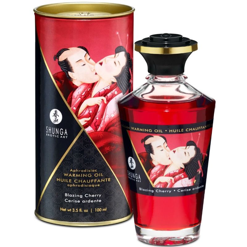 Shunga – Huile de massage effet chaleur Cerise intense – 100 ml Shunga Antre de Nyxa