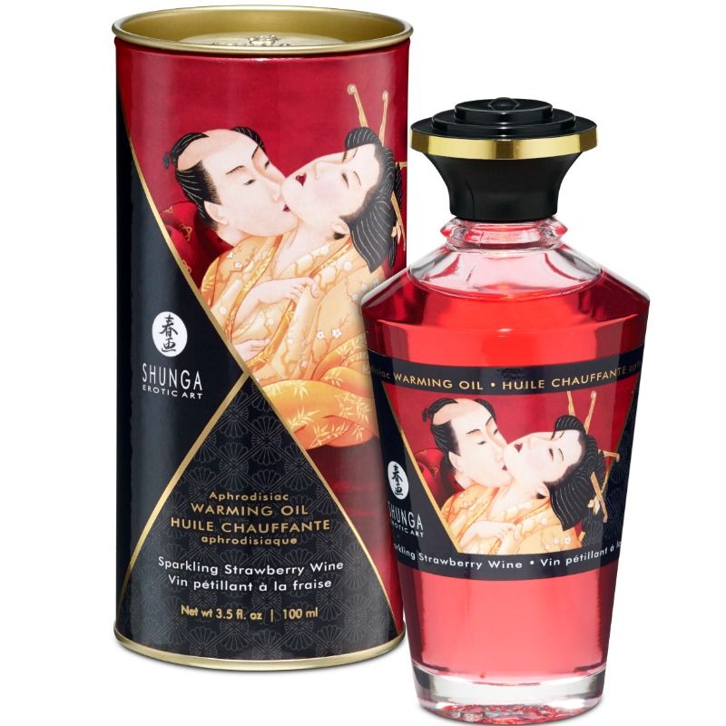 Shunga – Huile de massage effet chaleur Fraises & Cava – 100 ml Shunga Antre de Nyxa