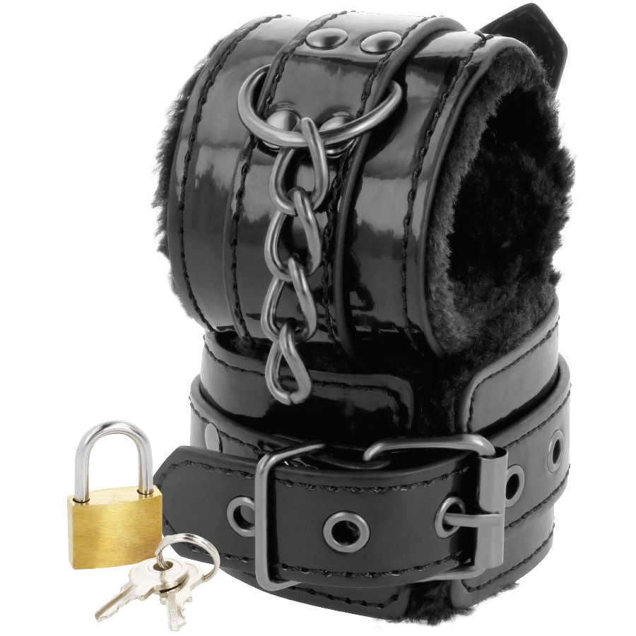 Darkness – Menottes ajustables en cuir noir avec cadenas