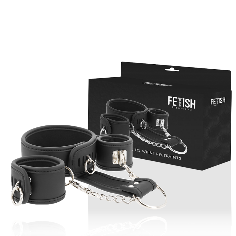 Fetish Submissive – Collier et menottes cuir & néoprène