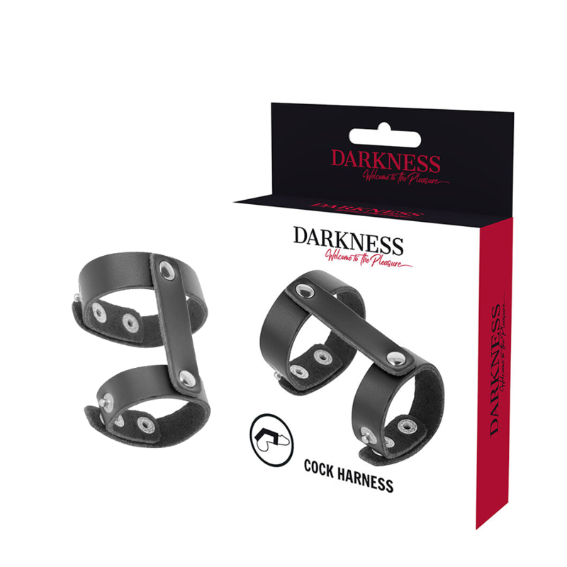Darkness  – Anneau pénis & testicules réglable – Cuir noir