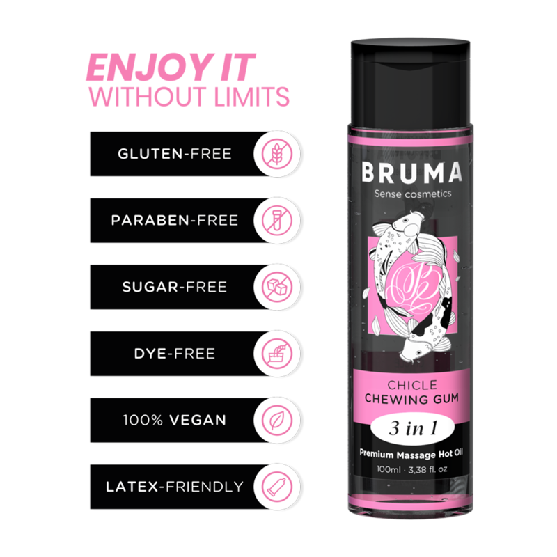 Bruma – Huile de massage premium effet chaleur – Saveur Gomme – 3-en-1 – 100 ml