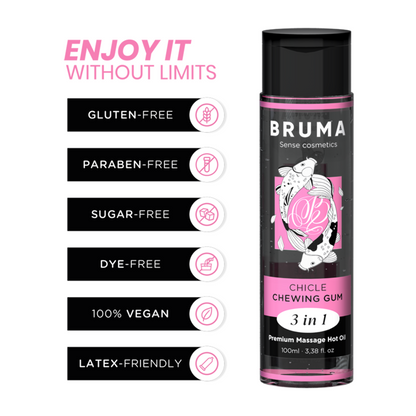 Bruma – Huile de massage premium effet chaleur – Saveur Gomme – 3-en-1 – 100 ml