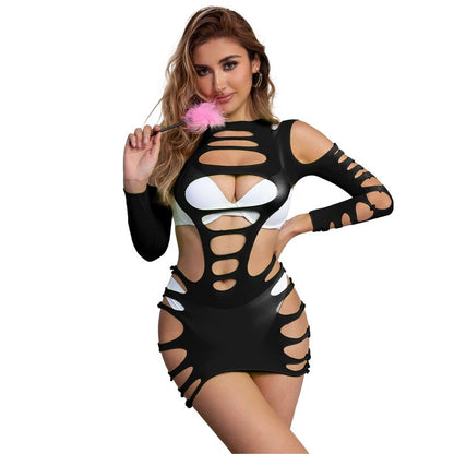 Subblime – Robe noire en résille ajourée à manches longues