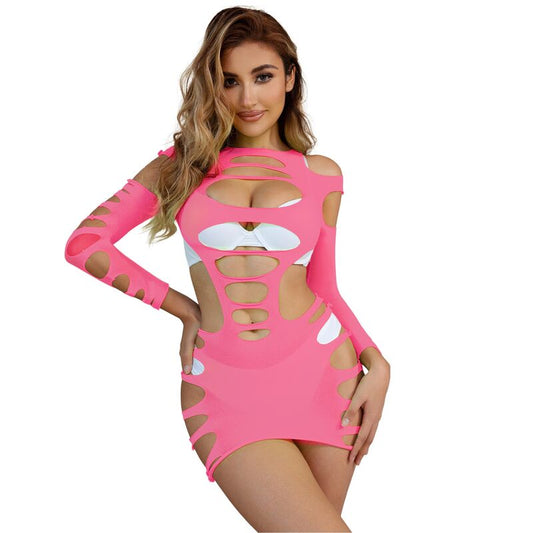Subblime – Robe rose en résille ajourée à manches longues