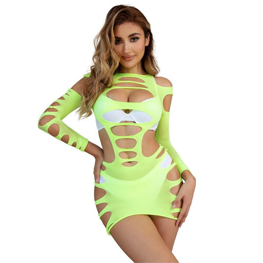 Subblime – Robe verte en résille ajourée à manches longues