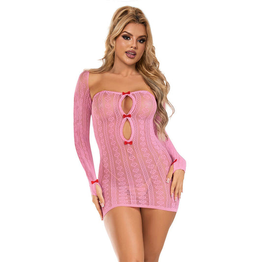 Subblime – Robe courte rose en résille à manches longues et dos ouvert