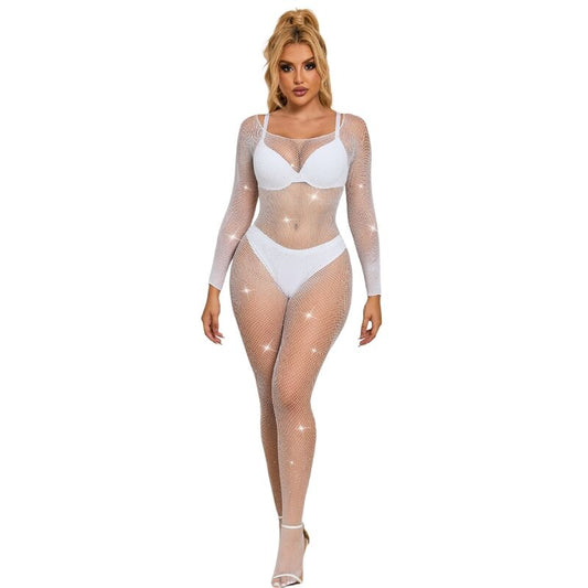 Subblime – Bodystocking blanc manches longues à losanges