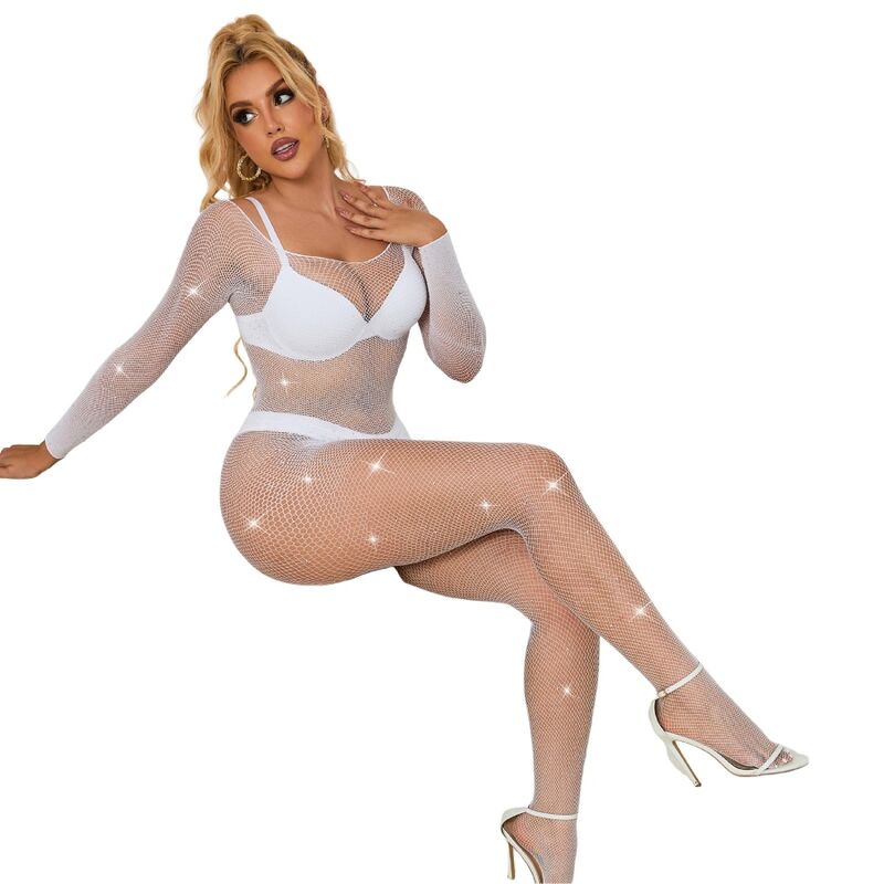 Subblime – Bodystocking blanc manches longues à losanges