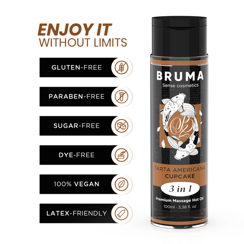 Bruma – Huile de massage premium effet chaleur – Saveur Cupcake – 3-en-1 – 100 ml