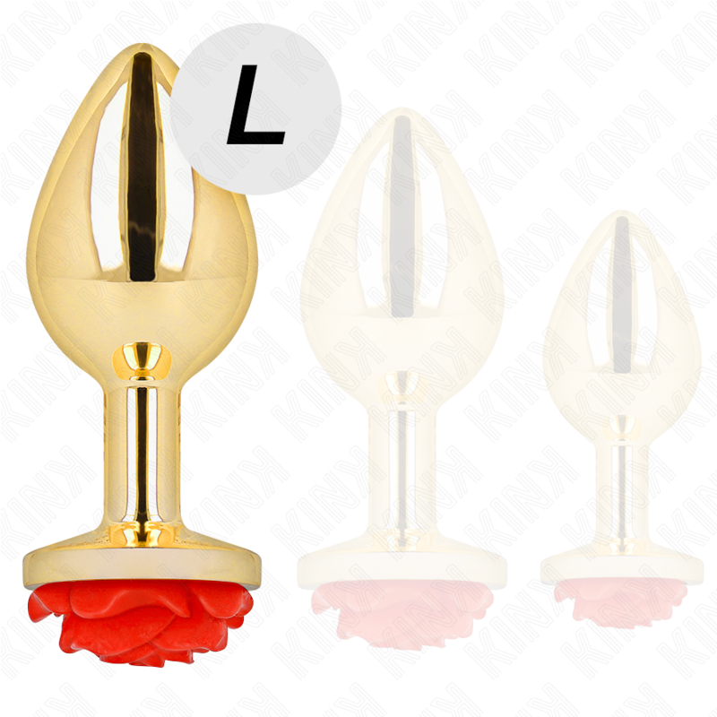 Kink – Plug anal or doré & rose rouge – Acier inoxydable