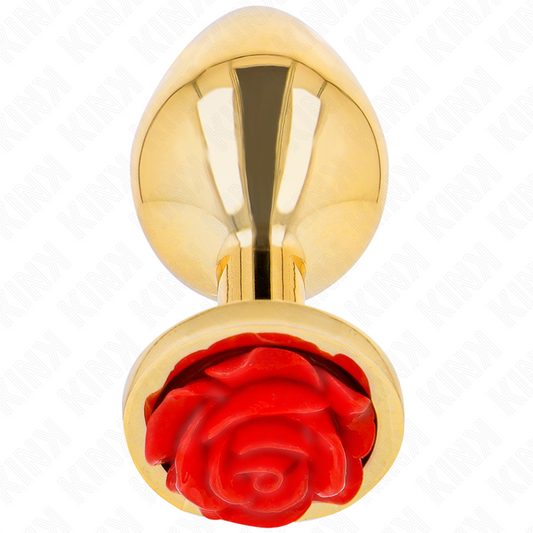 Kink – Plug anal or doré & rose rouge – Acier inoxydable
