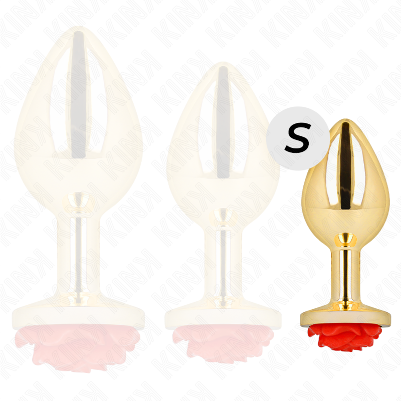 Kink – Plug anal or doré & rose rouge – Acier inoxydable