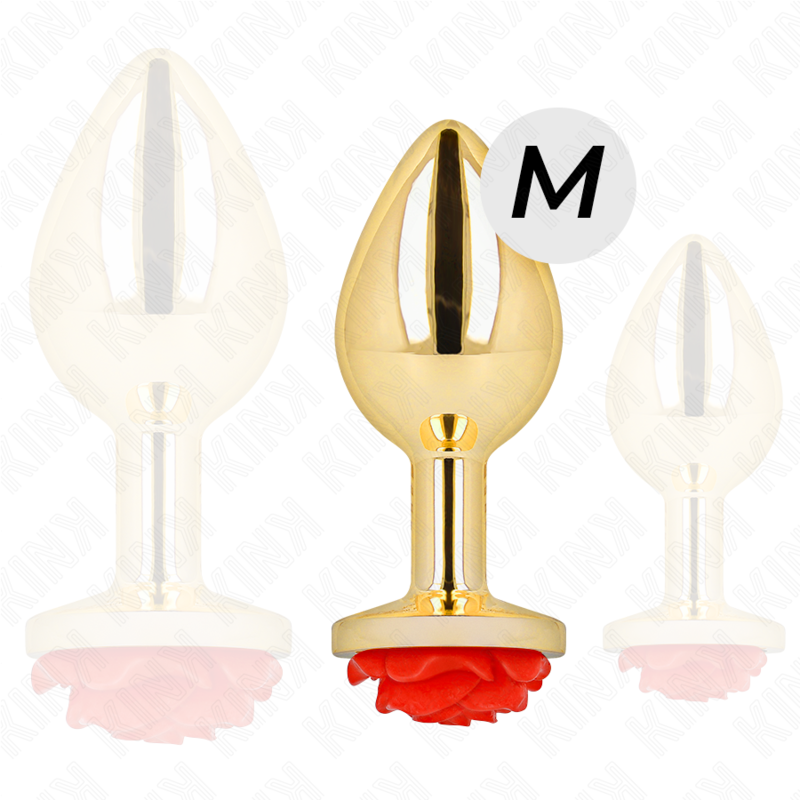 Kink – Plug anal or doré & rose rouge – Acier inoxydable