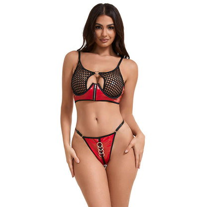 Subblime – Ensemble rouge en similicuir et maille avec fermeture éclair