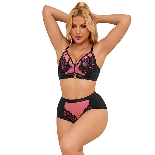 Subblime – Ensemble rose push-up en dentelle et résille