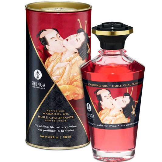 Shunga – Huile de massage effet chaleur Fraises & Cava – 100 ml