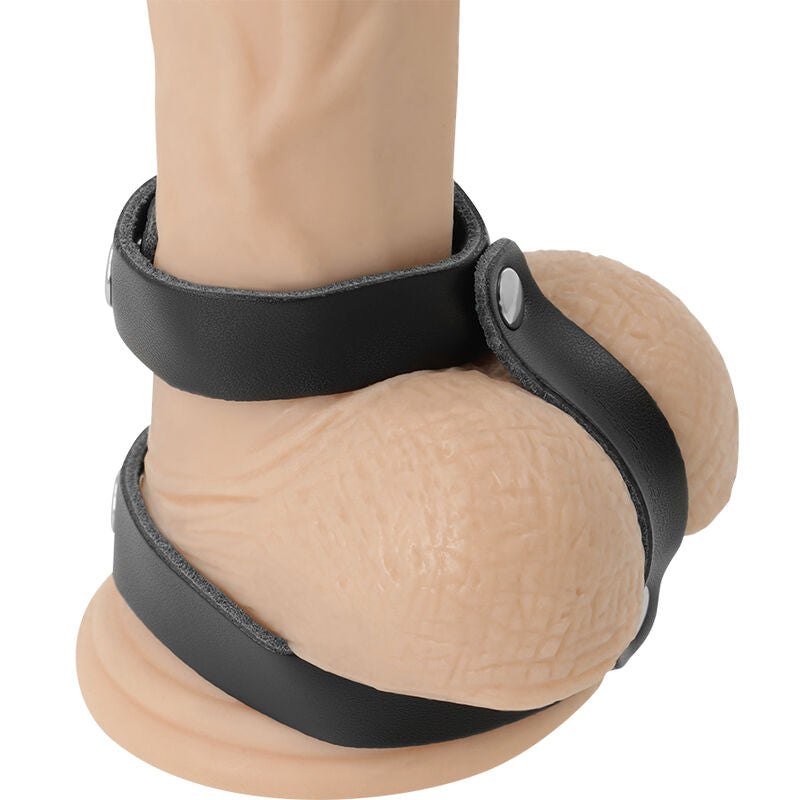 Darkness  – Anneau pénis & testicules réglable – Cuir noir