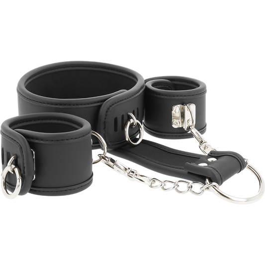 Fetish Submissive – Collier et menottes cuir & néoprène