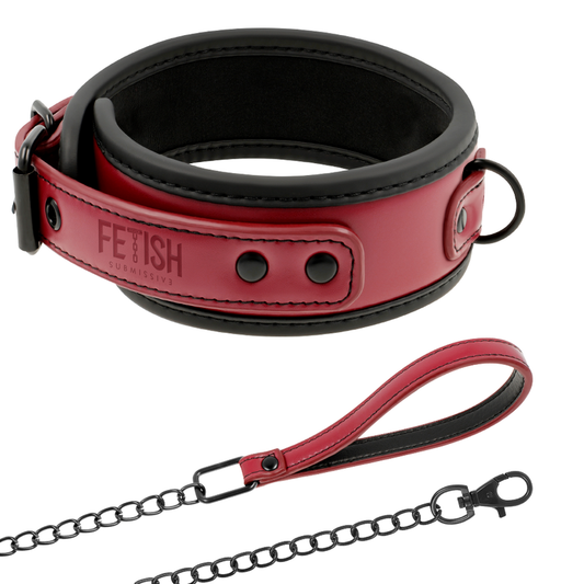Fetish Submissive – Collier et chaîne en cuir avec doublure néoprène